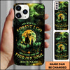 Maxcorners Artist Hunting - Into The Forest Hiker Silhouette Green Galaxy Personalized Name Phone Case