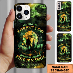 Maxcorners Artist Hunting - Into The Forest Hiker Silhouette Green Galaxy Personalized Name Phone Case