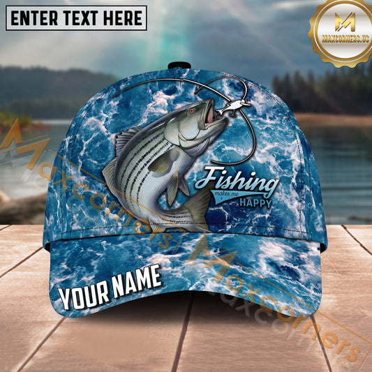 Maxcorners Fishing Blue Water Foam Lure Quote Personalized Name 3D Cap (12 Fish Species)
