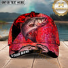 Maxcorners Fishing Red Smoke Scale Graphic Personalized Name 3D Cap (12 Fish Species)