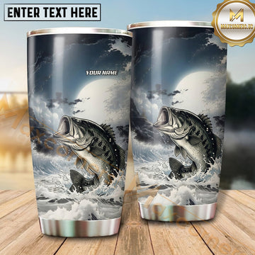 Maxcorners Fishing Tumbler Monochrome Misty Mountain Design Personalized Name Tumbler (13 Species)