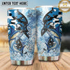 Maxcorners Fishing Tumbler Blue White Camouflage Silhouette Design Personalized Name Tumbler (13 Species)