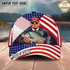 Maxcorners Fishing Patriotic Flag Angler Personalized Name 3D Cap (12 Fish Species)