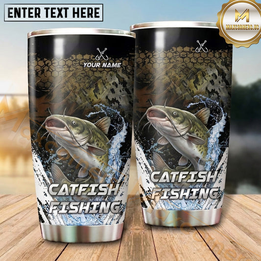 Maxcorners Fishing Tumbler Black Olive Tactical Splash Design Personalized Name Tumbler (13 Species)