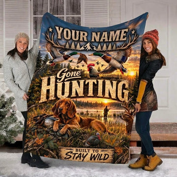 Maxcorners Hunting Hunter and Bloodhound Gone Hunting Mallard Ducks Rooster Custom Name 3D Blanket