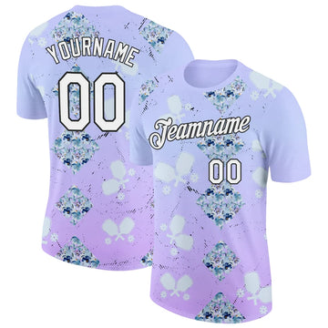 Maxcorners Pickleball Paddle Argyle Diamond Blue Floral Lilac Purple Personalized Name 3D Unisex Shirt