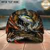 Maxcorners Fishing Woodland Camo Orange Stripe Personalized 3D Cap (12 Fish Species)