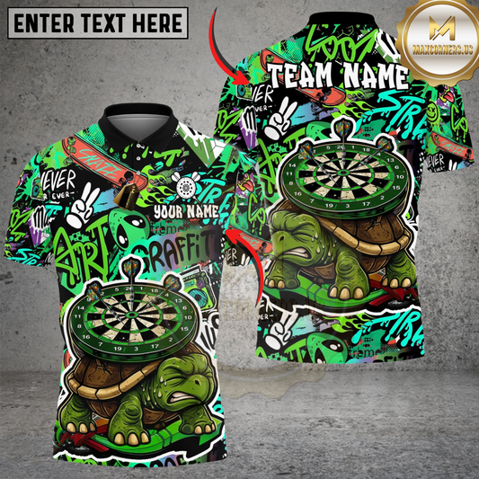 Maxcorners Darts Gumpy Turtle Graffiti Personalized Name, Team Name Unisex Shirt (4 Colors)