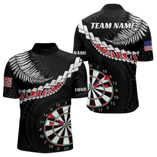 Maxcorners Personalized US Flag Tribal Dart Shirts For Men Custom Team Polo & Quarter Zip Dart Jerseys LM1605