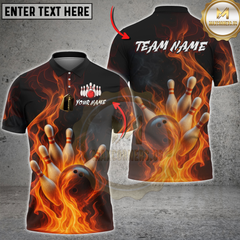 Maxcorners Flaming Strike Bowling Multicolor Customized Name, Team Name 3D Shirts