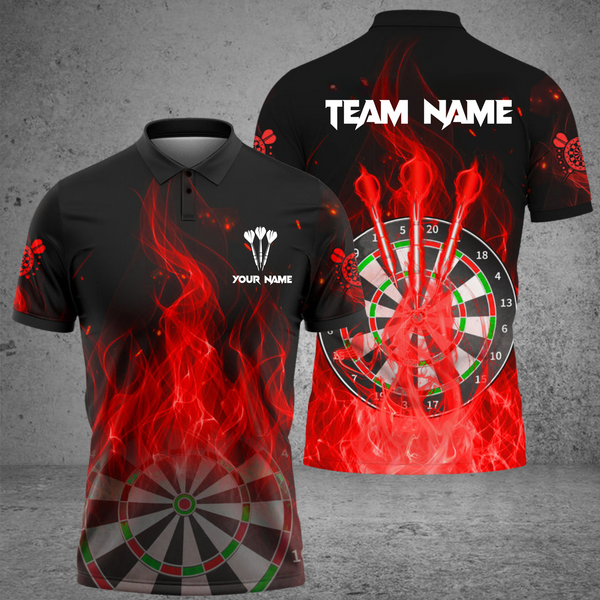 Maxcorners Darts Three Arrow Flame Customized Name, Team Name 3D Polo Shirt