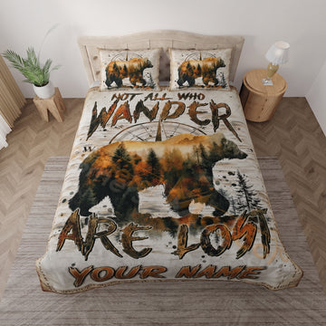 Maxcorners Hunting Bear Wander Forest Design Bedding Set 3D Print Custom Name