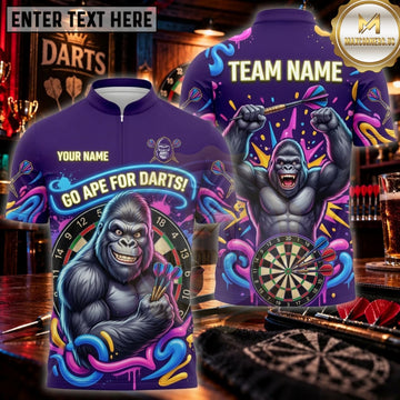 Maxcorners Darts Royal Blue Go Ape For Darts Gorilla Personalized Name 3D Unisex Shirt