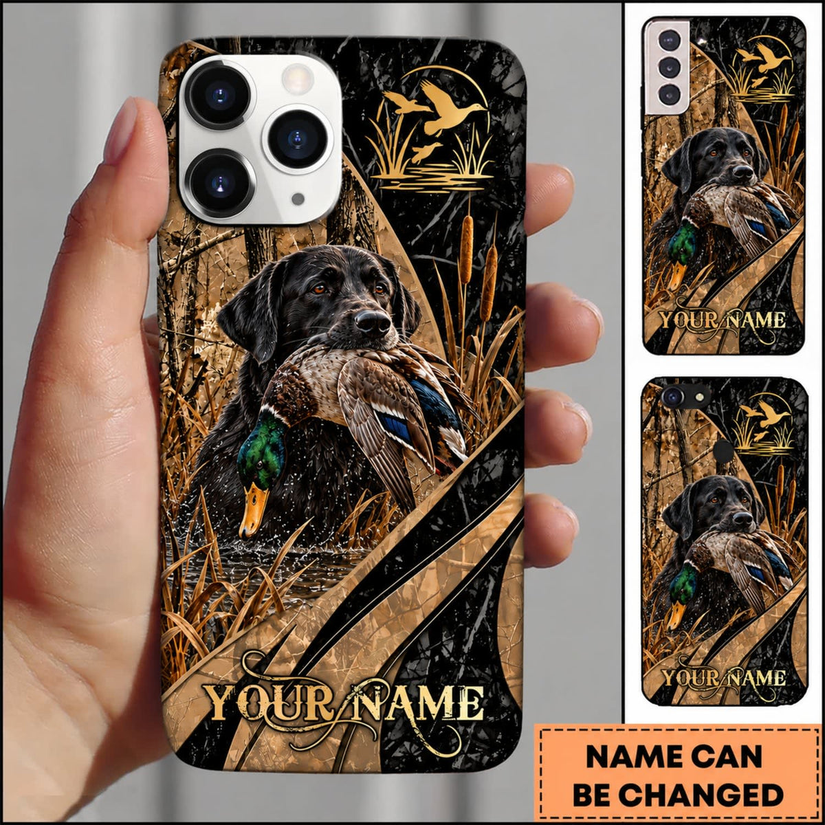 Maxcorners Duck Hunting German Wirehaired Pointer Golden Mallard Hunting Badge Personalized Name 3D Phone Case - Black Labrador Retriever - Mallard