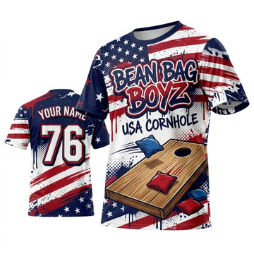 Maxcorners Cornhole Cornhole Nation American Flag Stripes Personalized Name 3D Unisex Shirt
