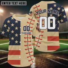Maxcorners Custom Red And Blue Patriotic Baseball Shirts For Men Outfit US Flag Baseball Jerseys LM1809