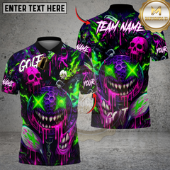 Maxcorners Neon Skull Golf Monster Polo Shirt, Customized Name & Team Name 3D Shirts (4 Colors)