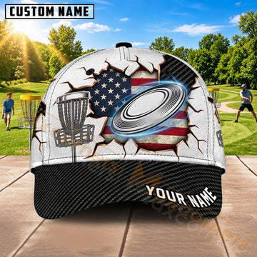 Maxcorners Disc Golf Flying Disc & Eagle and Disc Golf Basket Graphic Customized Name 3D Cap