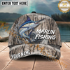 Maxcorners Fishing Gray Reed Camo Water Splash Personalized Name 3D Cap (12 Fish Species)