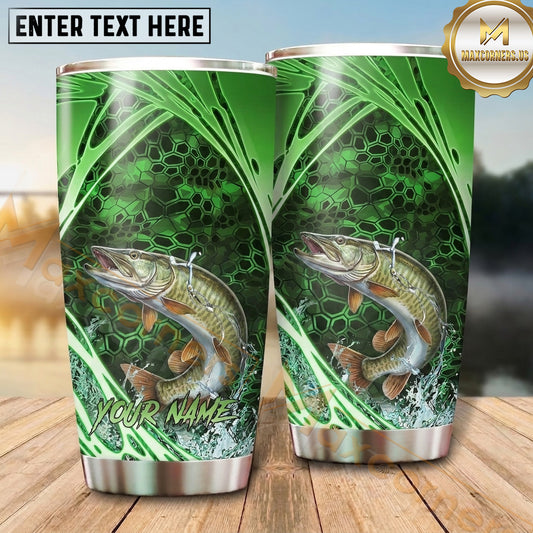 Maxcorners Fishing Tumbler Emerald Green Swoosh Honeycomb Design Personalized Name Tumbler (13 Species)