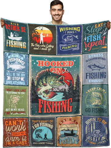 Maxcorners Hooked On Fishing Vintage Blanket