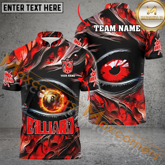 Maxcorners Billiard Ball 8 Fire Eyes Multicolor Options Personalized Name, Team Name 3D Polo Shirt (4 Colors)