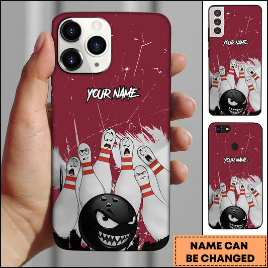 Maxcorners Bowling Angry Cartoon Pins Strike Multicolor Personalized Name 3D Phone Case