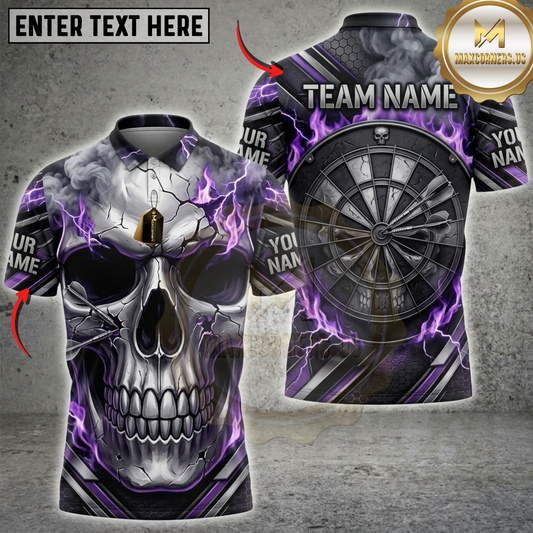 Maxcorners Darts White Skull Red Flame Dartboard Multicolor Customized Name, Team Name 3D Shirts ( 4 Colors )