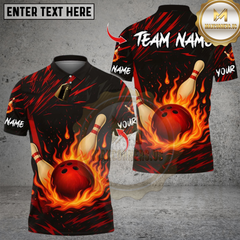 Maxcorners Bowling Flame Multicolor Customized Name, Team Name 3D Shirts 656