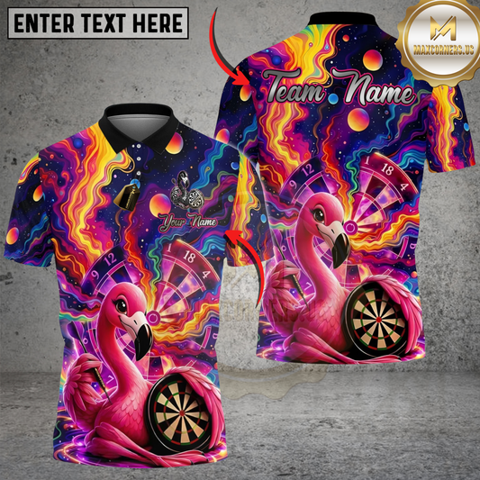 Maxcorners Darts Rainbow Paint Flamingo Personalized Name Shirt