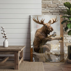 Maxcorners Moose Canvas White Bathroom Selfie Smartphone Humor Canvas Wall Art
