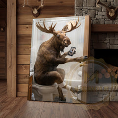 Maxcorners Moose Canvas White Bathroom Selfie Smartphone Humor Canvas Wall Art