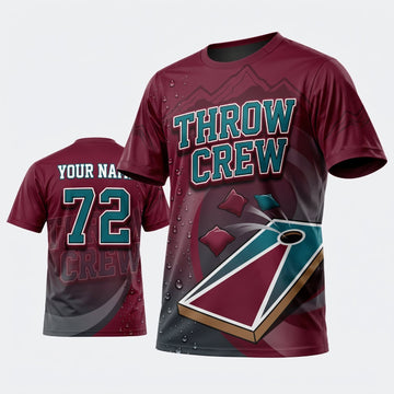 Maxcorners Cornhole Throw Crew Burgundy Teal Board Personalized Name 3D Unisex Shirt