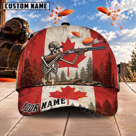 Maxcorners Trap & Skeet Shooting Canadian Flag Skeleton Shooter Personalized Name 3D Cap