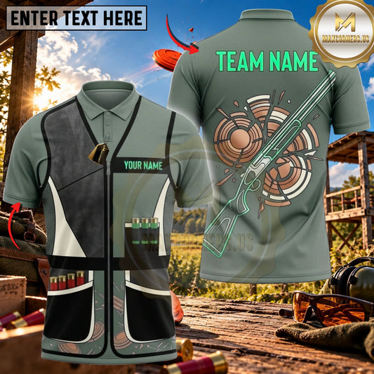 Maxcorners Clay Shooting Target Line Shotgun Vest Multicolor Customized Name Team Name 3D Shirts (4 Colors)