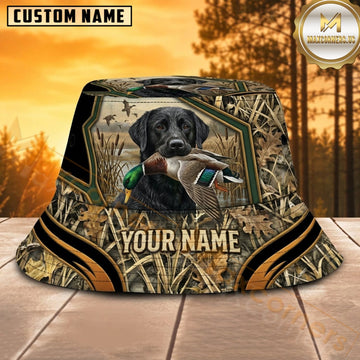 Maxcorners Duck Hunting Labrador Black Gold Personalized Name 3D Bucket Hat