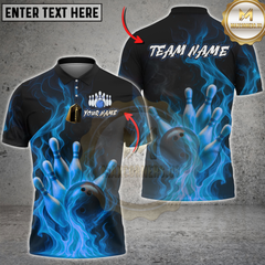 Maxcorners Flaming Strike Bowling Multicolor Customized Name, Team Name 3D Shirts