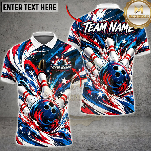 Maxcorners Bowling Ball & Swirling Pin Graphic Customized Name, Team Name 3D Shirts