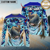 Maxcorners Fishing Blue Fiction Sea Custom Name & Team Name 3D Shirts
