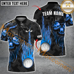 Maxcorners Golf Fire Ball Skull Multicolor Option Customized Name, Team Name 3D Polo Shirt
