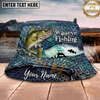 Maxcorners Fishing Blue Scale Angler Personalized Name 3D Bucket Hat (12 Fish Species)