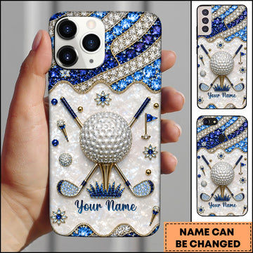 Maxcorners Golf Sparkling Multi-Color Crystal Inlaid Golf Ball Blue Personalized Phone Case
