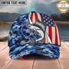 Maxcorners Fishing USA Flag Blue Camouflage Personalized Name 3D Cap (12 Fish Species)