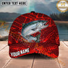 Maxcorners Fishing Red Geometric Splash Pattern Personalized Name 3D Cap (12 Fish Species)