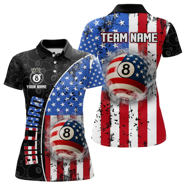 Maxcorners American Flag 8 Ball Smoke Billiard Shirts For Men Custom Patriotic Pool Team Jerseys LM1605