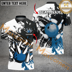 Maxcorners Ball And Pins Grunge Retro Player Bowling Jersey Multicolor Option Customized Name, Team Name 3D Polo Shirt