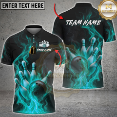 Maxcorners Flaming Strike Bowling Multicolor Customized Name, Team Name 3D Shirts