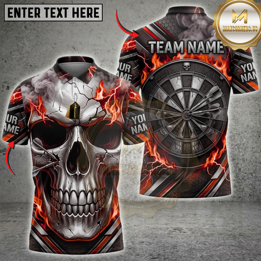 Maxcorners Darts White Skull Red Flame Dartboard Multicolor Customized Name, Team Name 3D Shirts ( 4 Colors )