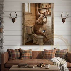 Maxcorners Deer Canvas Rustic Bathroom Coffee Smartphone Humor Canvas Wall Art