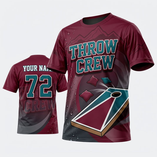 Maxcorners Cornhole Throw Crew Dark Burgundy Board Personalized Name 3D Unisex Shirt